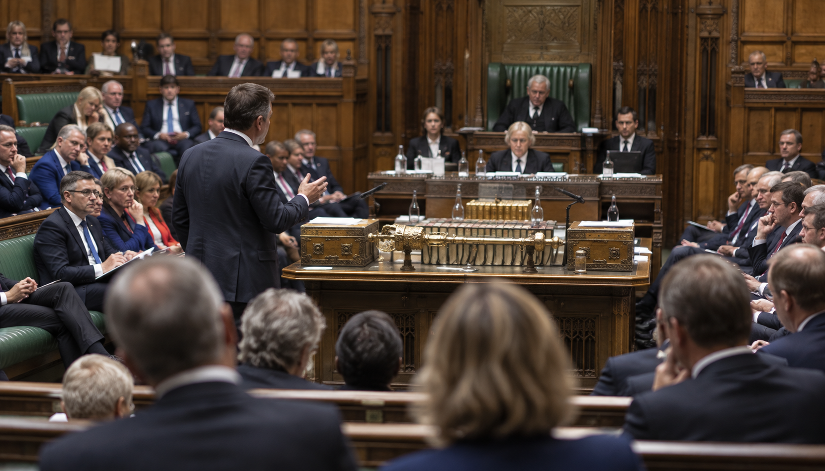 An MP addressing the House of Commons chamber during a debate